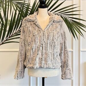 Fever Faux Fur Jacket Gray Plush Textured Coat Women’s Small Holiday Party Glam